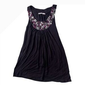Y2K Pleione Black‎ Sleeveless Top Embellished Sequin Beaded Neckline Tank Blouse